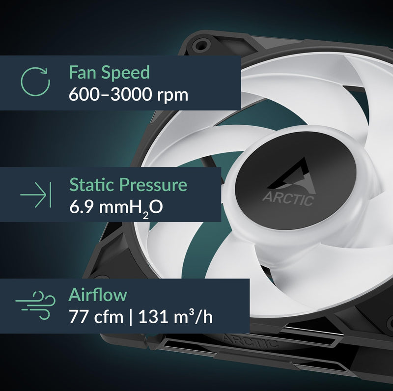 ARCTIC P12 Pro A-RGB - 3 Pack - Powerful Premium Fan, 120 mm PWM Fan with Y-Cable Splitter, 600-3000 RPM, 0 RPM <5% PWM, 5V Digital RGB, Fluid Dynamic Bearing, 4-Pin - Black