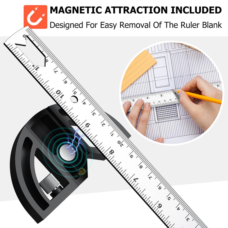 Protractor, stop square Preciva universal combination square with ruler stop for precise marking and drawing with multi-angle stop ruler protractor High-quality professional measuring tool