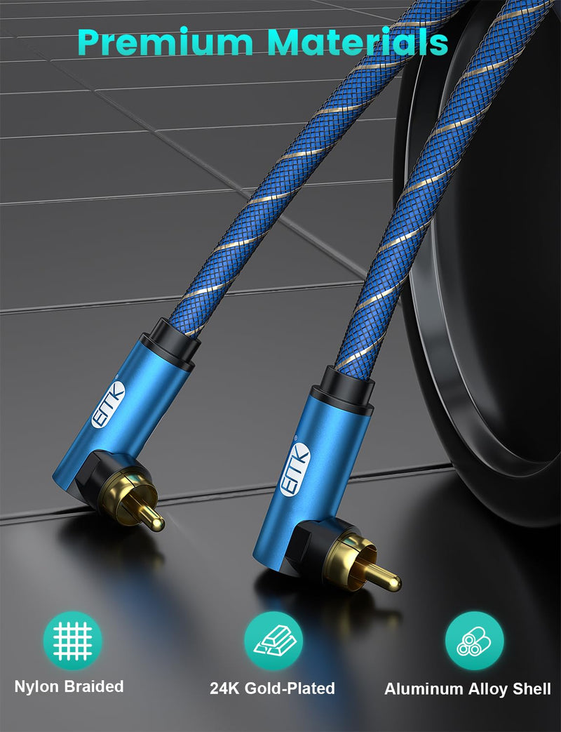 EMK 90 Degree Subwoofer Cable RCA Cable Male to Male Digital Coaxial Audio Cable for Subwoofer, TV, Sound Bars, Amplifier,Speaker (26Feet/8M)
