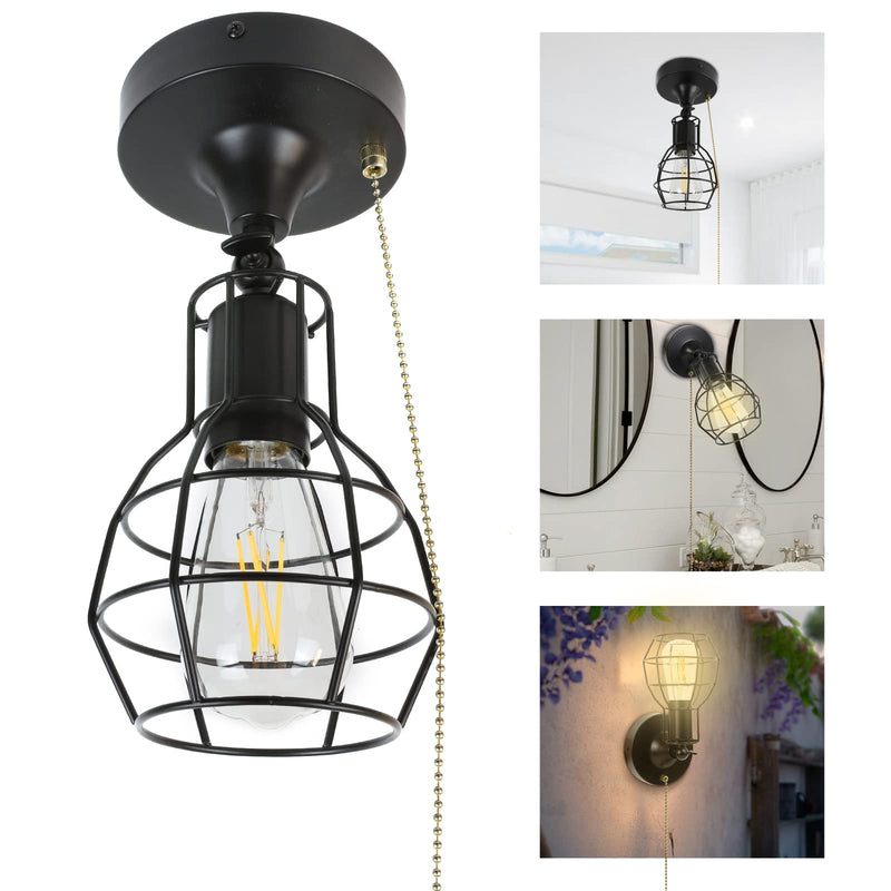 2-IN-1 Ceiling Light & Wall Sconce with Adjustable Pull Chain , Industrial Ceiling Light for Hallway/Entryway/Bedroom/Farmhouse