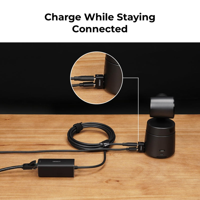 OBSBOT USB-C to Ethernet Adapter,Lower Latency,10/100 Mbps Data Transfer Rate,Dual Ethernet & USB-C Interface,Support Power Over Ethernet (PoE),Charge While Stay Connect Tail Air,MacBook,PC