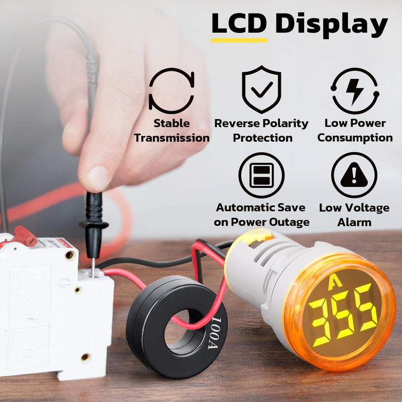 DROK AC Amp Meter 100A, Pack of 3 AC 0-100A Current Tester Digital Larger LED Screen Current Meter Suitable for 110V 220V Green Red Yellow Signal Indicator Light Panel Regular Amp - Circular