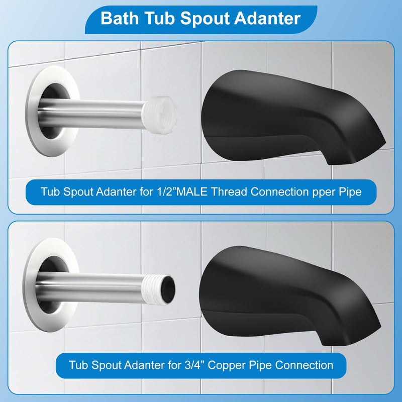 Tub Shower Trim Kit, Matte Black 3 Piece Shower Knob and Bath Tub Spout, for Price/Pfister Verve 3 Handles and Tub Shower Faucet, for 1/2'' Pipe MALE Thread Connection, 3/4'' IPS Pipe Inside Thread