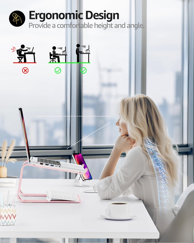 Urmust Laptop Stand for Desk Aluminum Computer Stand Riser Holder for Laptop Compatible with MacBook Air Pro, Dell, HP, Lenovo Samsung, Alienware All Laptops 11-15.6"(Rose Gold) Rose Gold