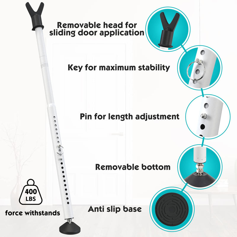 Door Security Bar,Sliding Door Lock Bar with Anti Lift Lock,Adjustable Sliding Door Security Bar for House, Apartment, School, Hotel Door Security System White 1P