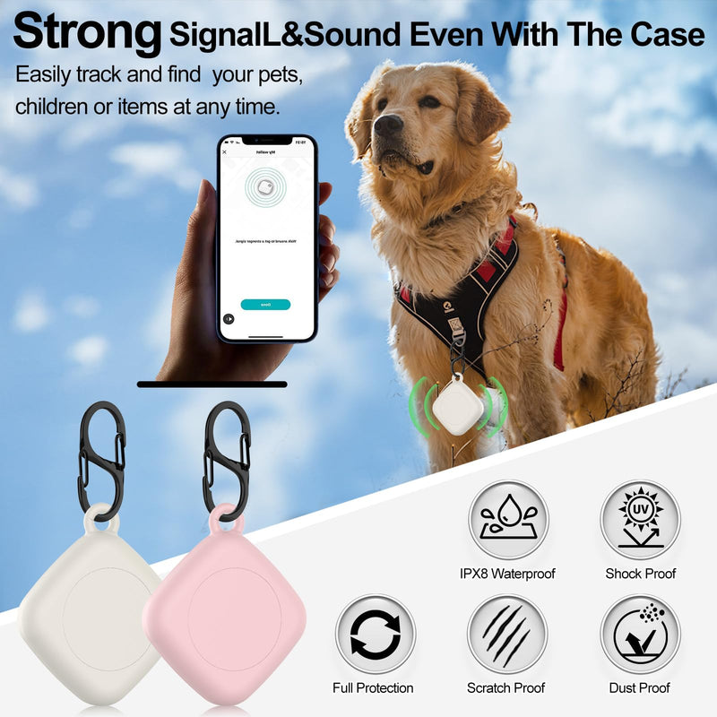 [2 Pack] for Tile Mate Case 2022 with Waterproof Cover, Soft Silicone Case for Tile Tracker, Full Body Protective Cover for Tile Mate Holder, Hidden Tile Key Finder with Carabiner (Off White+Pink) Off White+Pink
