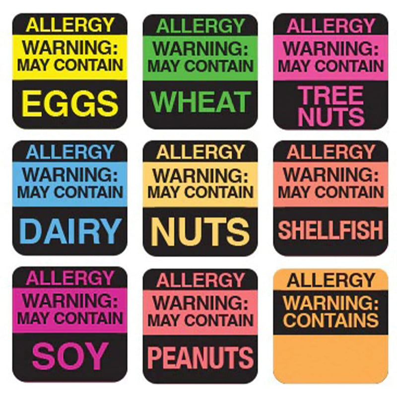 ChromaLabel 1 Inch Permanent Square, Color Code Allergy Warning Labels: 1,000/PACK, Peanut Allergy
