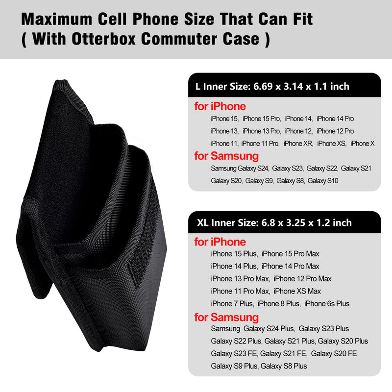 ykooe Dual Phone Holster Case with Belt Clip for Two Phones, for All iPhone Pro Max Plus (15 14 13 12 11), XS Max, Galaxy S24 S23 S22 S21 Plus/Ultra/Fe, Black -XL