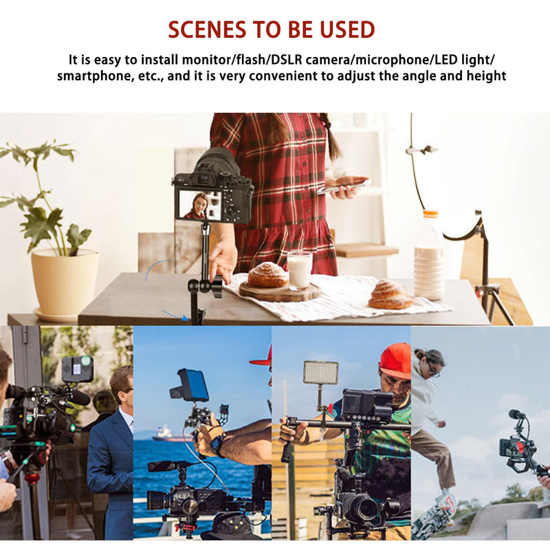 5.6”/14.3cm Adjustable Friction Magic Arm with 1/4" Screw - Compatible with Camera Cage, Flash/LED Light/Microphone/Monitor/SuperClip - Max Load 4.4lb/2kg