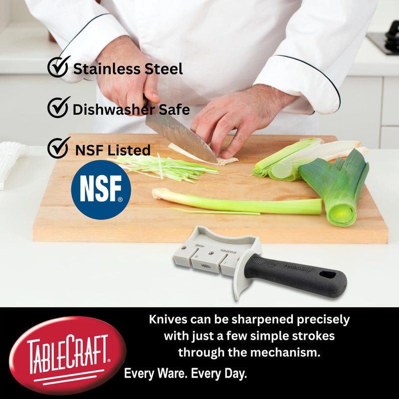 TableCraft 10994 PerfectGrip Hand Held Sharpener, 7" x 1.5" x 3.25", Tungsten Carbide, NSF Certified, Ergonomic Design, Dishwasher Safe