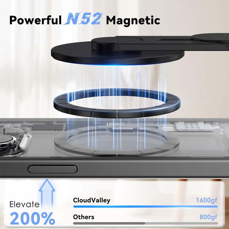 CloudValley Magnetic Laptop Phone Holder, 360° Rotating Mount Compatible with iPhone MagSafe and All Phones, MacBook, PC Monitor, Screen Stand for Tesla, Portable Accessory, Black