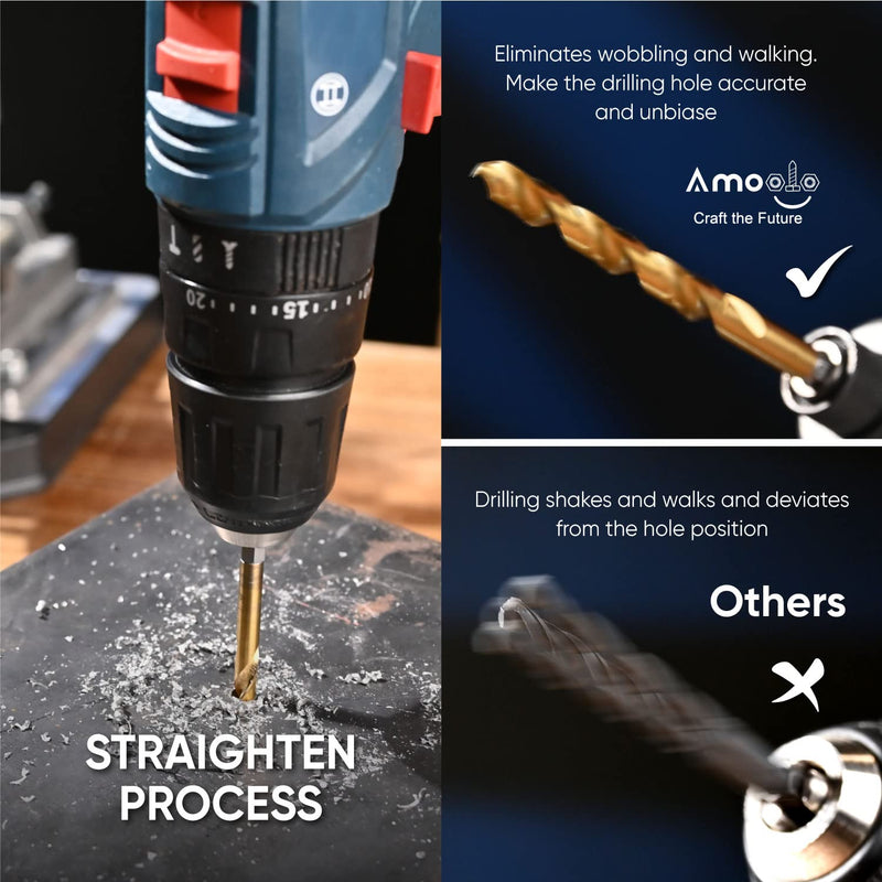 amoolo Impact Drill Bit Set, 33pcs Titanium HSS Twist Hex Shank Drill Bit Set for Metal, Steel, Wood, Plastic, Quick Change Design Plus 8pcs PH2 Short bits (1/16''-1/2'')