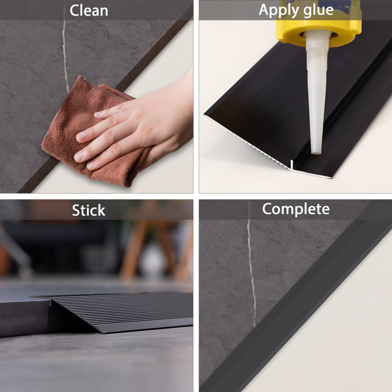 Gaahing Aluminum Floor Transition Threshold Strip, Bridge the Height Gap Between 0.3 to 1.6 inches for Doorway Ramp (35.4in x 3.9in, Matte Black) 35.4in x 3.9in, Matte Black
