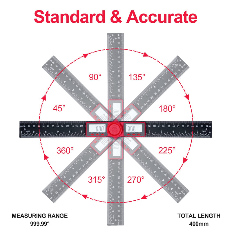 Newaner 360° Rotating Digital Protractor, 200 mm Angle Gauge with LCD Display and Locking Function, Digital Protractor for Mechanical Engineering, Woodworking, Construction and Measurement, Black