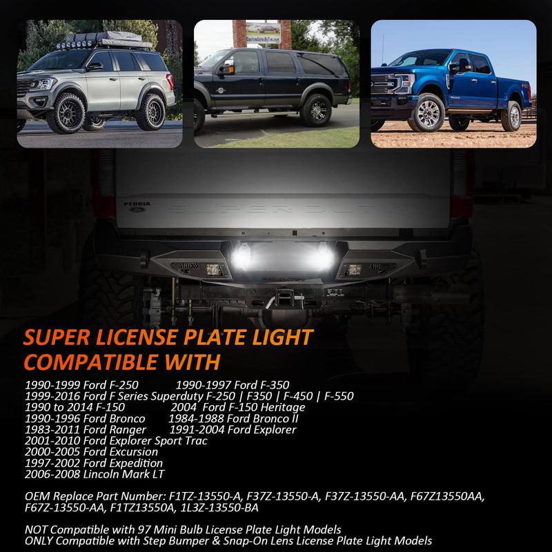Bestview License Plate Light, Rear Bumper Tag Lamp Housing Assembly Replacement Compatible with Fo-rd F150 F250 F350 Super Duty Ranger Explorer Bronco Excursion Expedition, 6500K White Tag Light Black