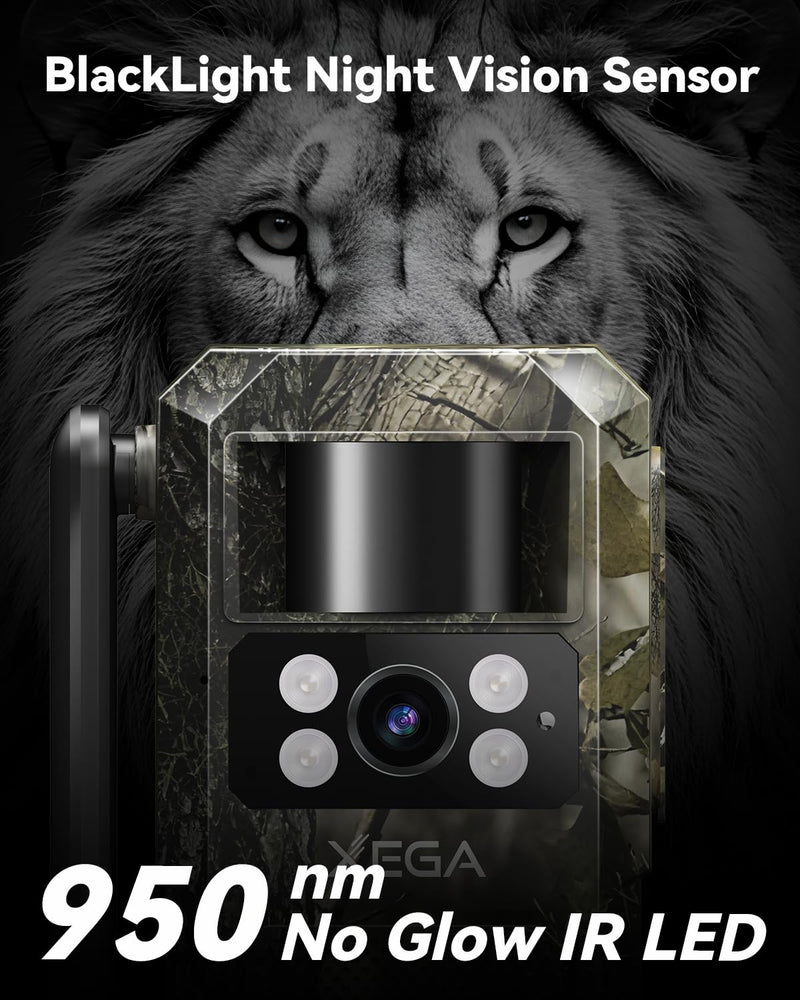 Xega 4G LTE Cellular Trail Camera with Livestreaming, No WiFi Game Camera with Built-in SIM Card, Motion Activated, 7800mAh Battery, Color Night Vision No Glow 950nm IR LEDs, IP66 Weatherproof