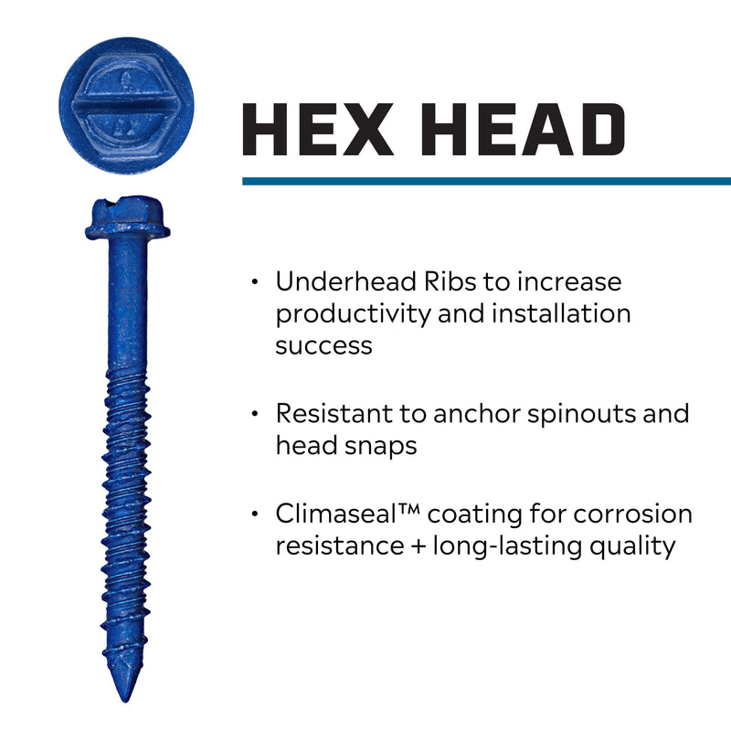 Tapcon 1/4 x 2-3/4 Inch Blue Climaseal® Hex Head Concrete Anchors, 75 PCS, Corrosion Resistant Coating, Heavy-Duty Concrete and Masonry Screws, Superior Holding Strength, Drill Bit Included 1/4" x 2-3/4" 75.0