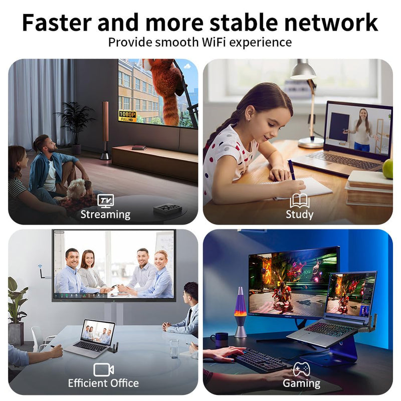 WiFi Adapter for Desktop PC, Wireless Adapter Wide-Coverage Dual Band 2.4GHz 400Mbps and 5GHz 867Mbps, USB 2.0, Dual High Gain Antenna, Supports Windows 10/11, Plug and Play 1300Mbps