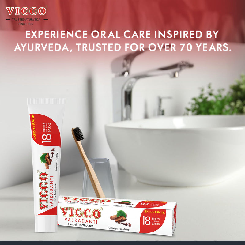 Vicco Vajradanti Ayurvedic Herbal Toothpaste for Oral Care & Gum Health - 70 Year Legacy of Ayurveda, with 18 Ayurvedic Herbs & Barks, Fluoride-Free - 7 oz (3 Pack)
