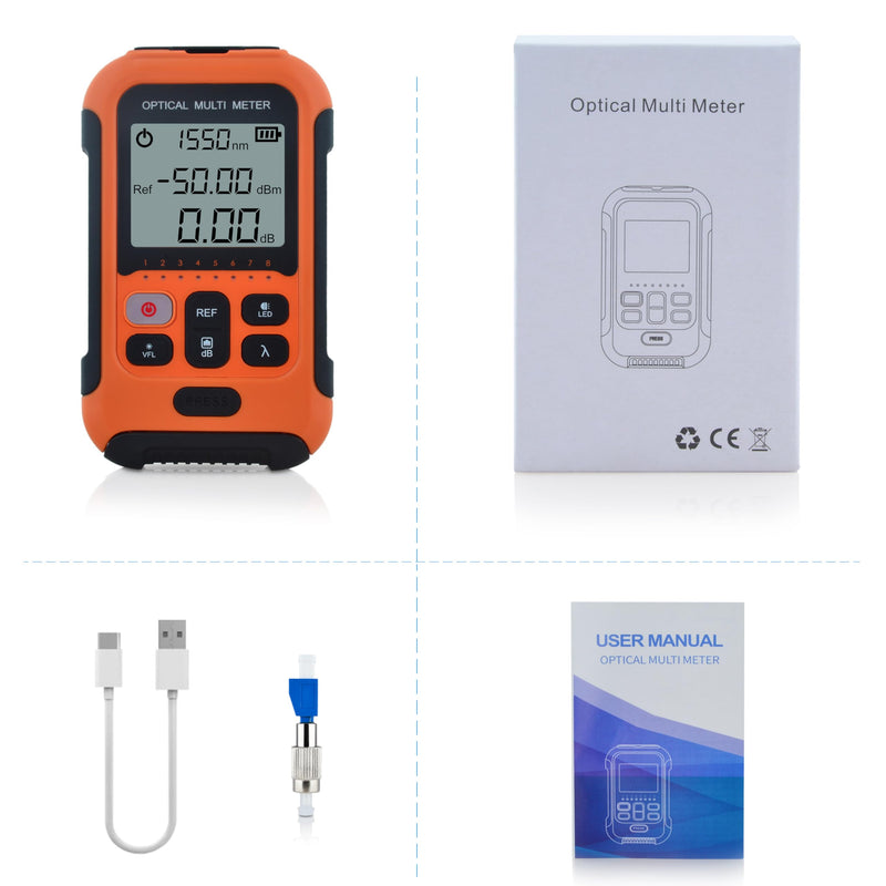 800nm to 1700nm OPM -50dBm to +26dBm Optical Fiber Power Meter Tester Integrated 20km 650nm VFL Compatible with FC+SC+LC+ST-SS103PVC13 SS103PVC13(800~1700nm/-50~+26dBm OPM)