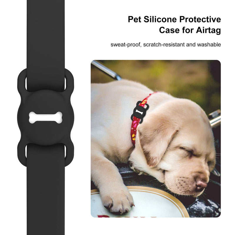 Airtag Dog Collar Holder, DLENP Silicone GPS Tracking Accessories Protective Cat Collar with Bone Pattern (1 Pack(Black)) Black