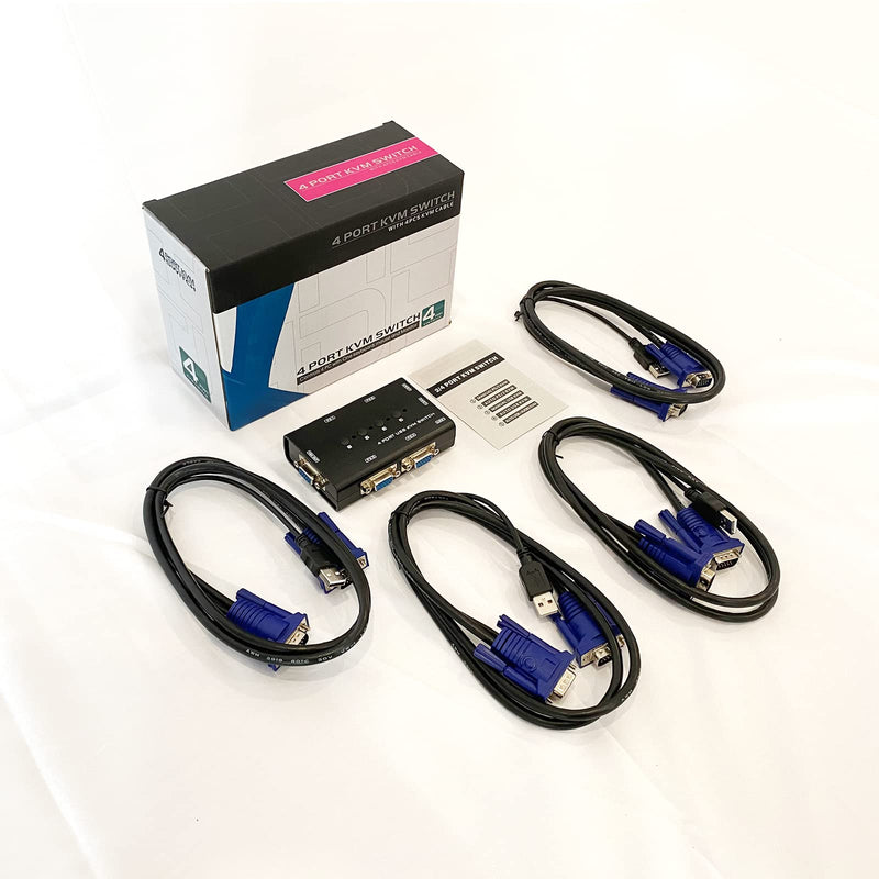 VGA KVM Switch, Yinker 4 Port USB VGA KVM Switch w/4 KVM Cables & 3 USB Hubs for 4 Computers Share One Monitor Keyboard Mouse 4 port in