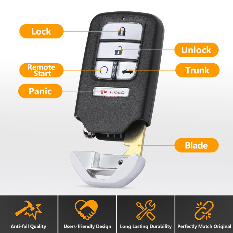 Smart Key Fob Keyless Prox Remote for Honda Accord 2016 2017 2018 ACJ932HK1310A 72147-T2G-A51 433MHz 5 Buttons