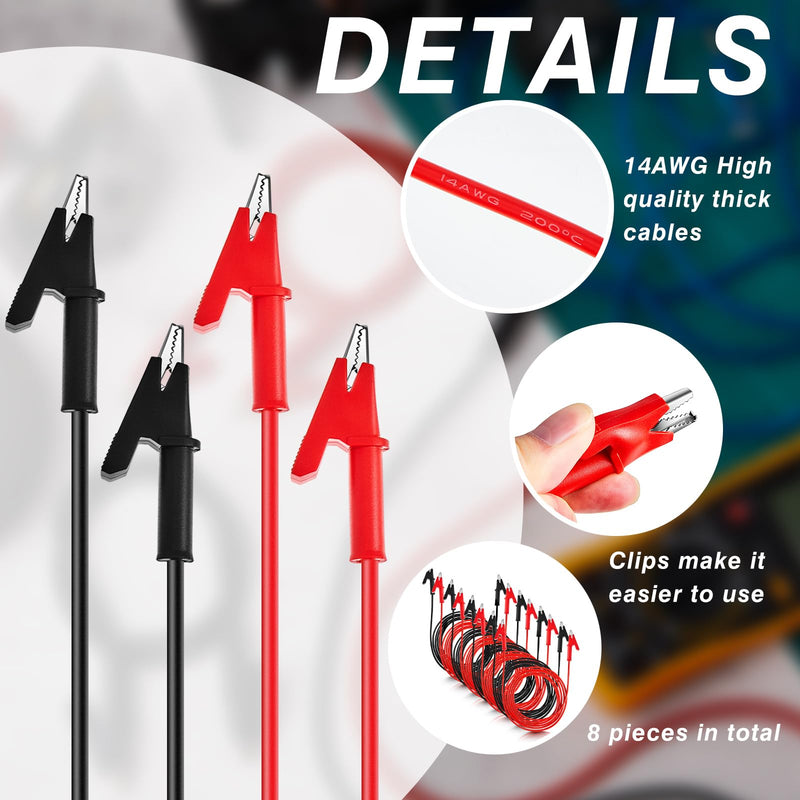 Dunzy 8 Pcs Dual-Ended Alligator Clip Test Leads Jumper Wires Alligator Clips 1500v 20a 6.6ft Electrical Test Wires Silicone Flexible Cable for Electrical Testing 6.6 Ft