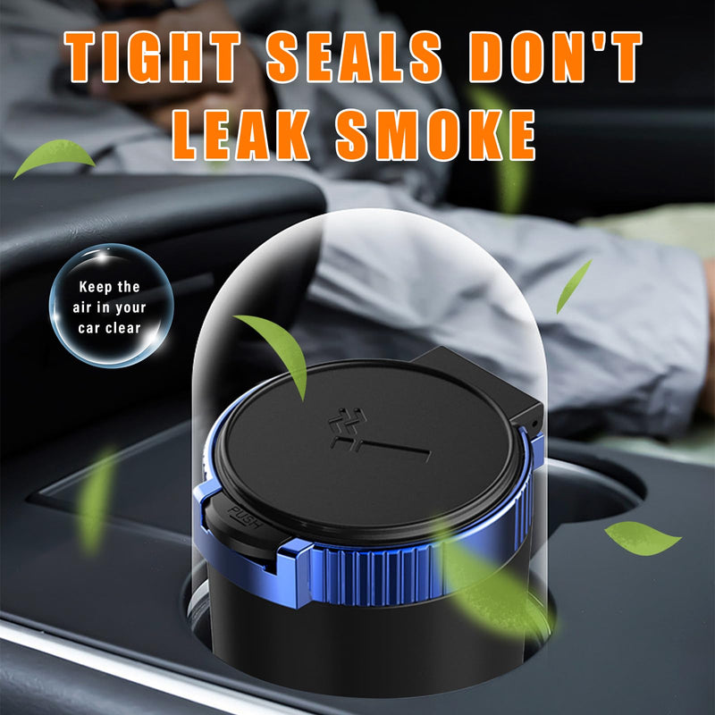 Kewucn Car Ashtray with Lid, Portable & Detachable Smokeless Ashtray, Mini Vehicle Stainless Steel Trash Can with LED Blue Light, Universal Accessories Fits Most Auto Cup Holder (Blue)