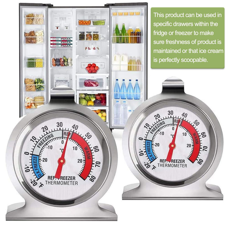 12 Pack Refrigerator Freezer Thermometer Classic Large Dial Fridge Thermometer Stainless Steel Kitchen Cooking Thermometers with Red Indicator -20 ℉ to 80 ℉/ -30 ℃ to 30 ℃