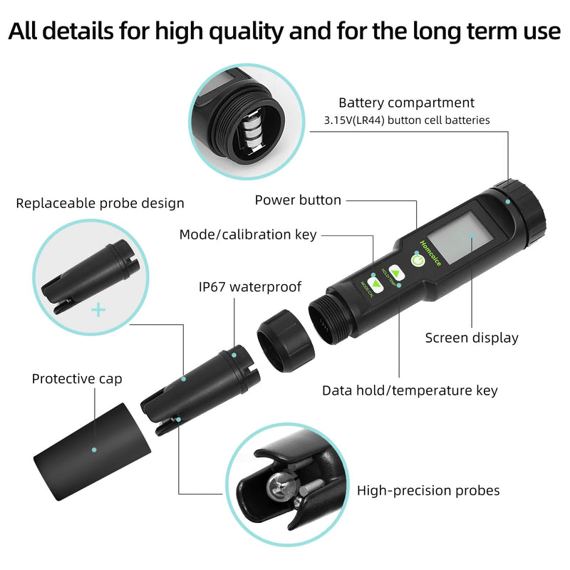 Homcoice PH Meter 5 in 1 Salinity TDS EC Temperature pH Tester Acqua IP67 Waterproof 0.01 high precision digital water quality tester with ATC function
