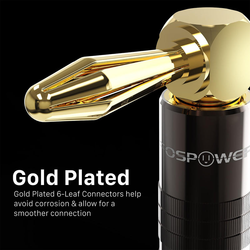 FosPower Right Angle Banana Plugs (2 Pairs / 4 pcs), Closed Screw 24K Gold Plated Banana Speaker Plug Connectors for Speaker Wire, Wall Plate, Home Theater, Audio/Video Receiver, and Sound Systems 2 Pairs (90 Degree Right Angle)