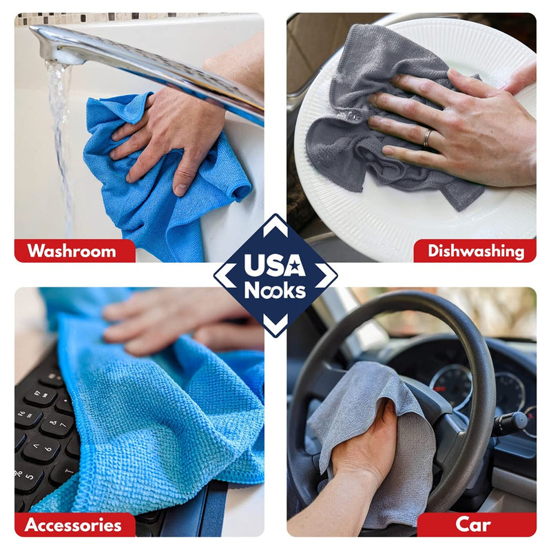 Microfiber Cleaning Cloth - 6 Pcs 11.5"x11.5" - High Performance - 1200 Washes, Ultra Absorbent Towels Weave Grime & Liquid for Streak-Free Mirror (Pack of 6)