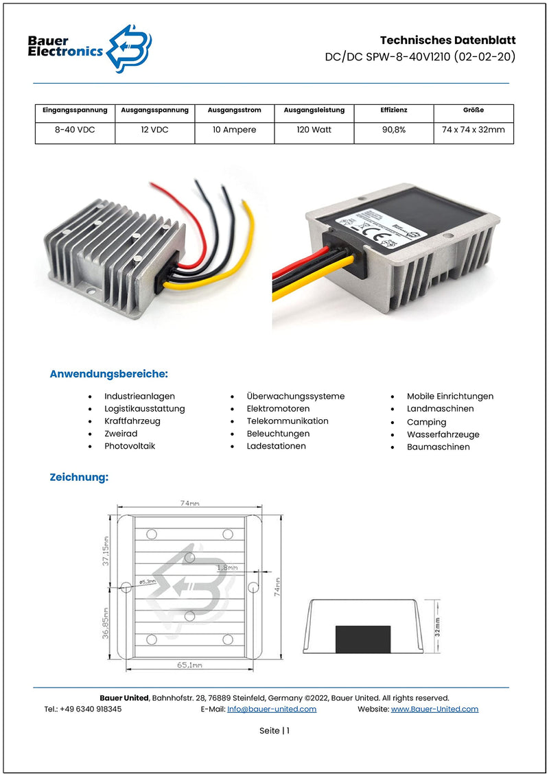 Voltage Converter DC-DC 12V to 12V 10A 120W Stabilizer | Also for 18V, 20V, 24V, 32V and 36V systems DC-DC buck boost converters with stabilized 12V output Input: 8-40V Output: 12V | 120W | 10A