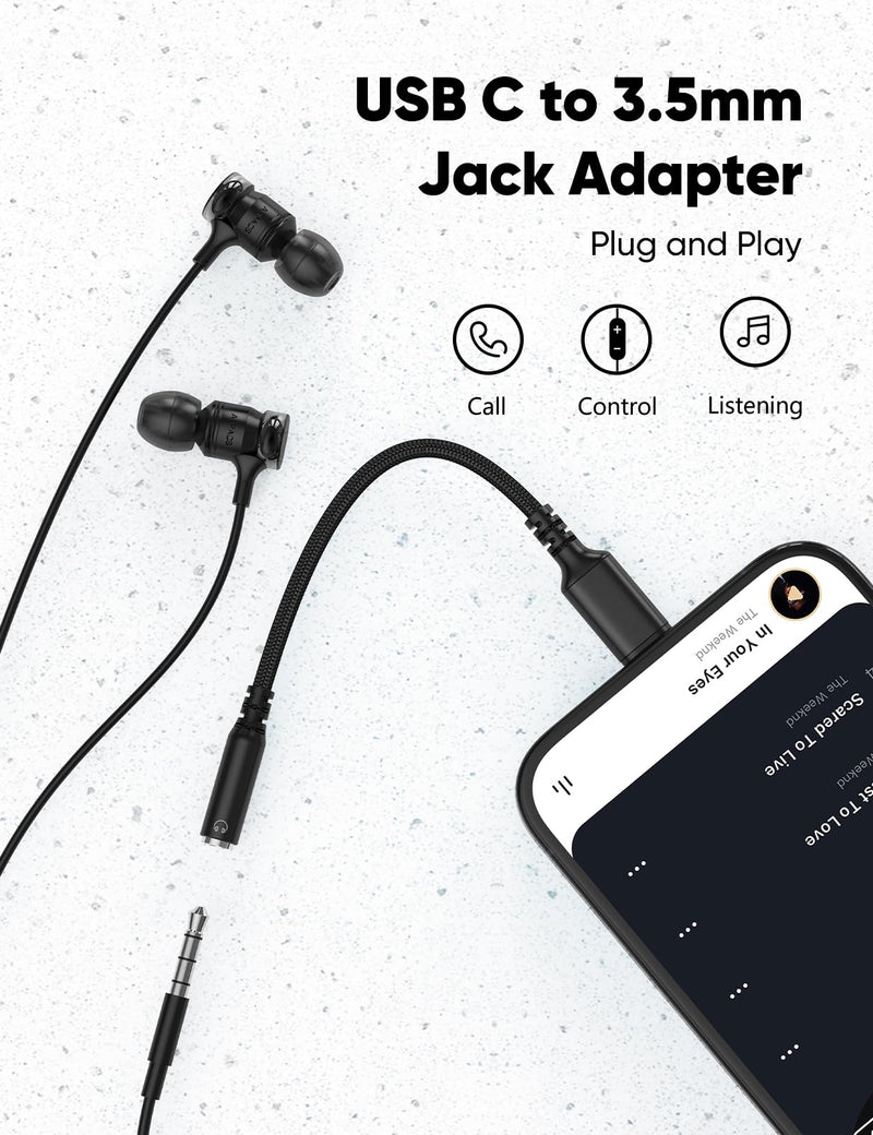 Highwings USB Type C to 3.5mm Female Headphone Jack Adapter, (3-Pack) USB C to Aux Audio Dongle Adapter Compatible for iPhone 15 Pro Max/15 Pro/15 Plus, Samsung Galaxy S23/S22/S21 Ultra,iPad Pro-Black 3 Pack Black
