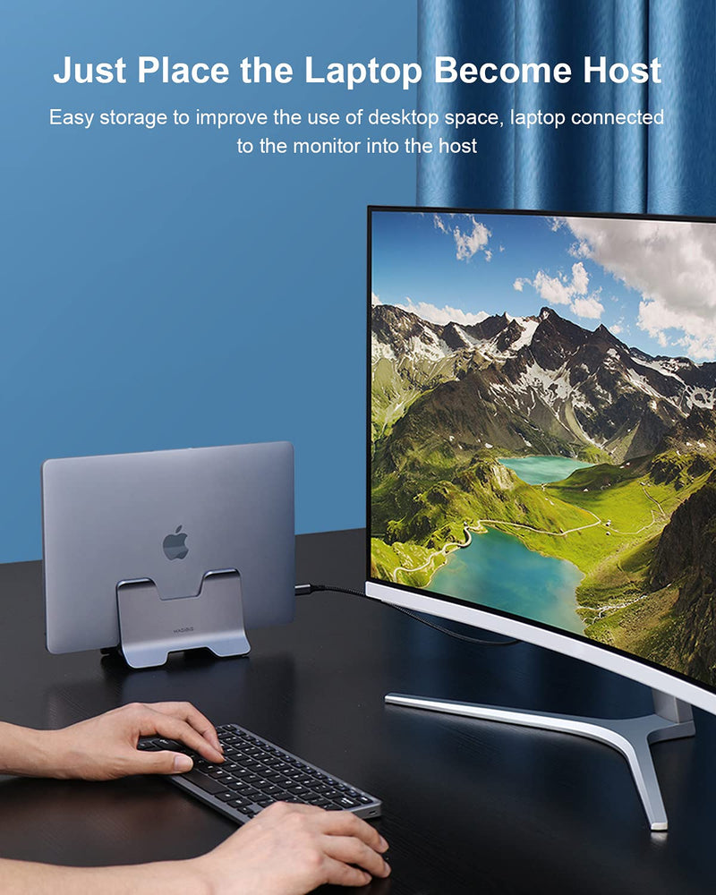 Hagibis Vertical Laptop Stand Desktop for Desk Gravity Locking Holder Dock Save Space Improves Airflow for MacBook Pro, Mac mini, Surface, HP, Dell, Chrome Book (Grey Alloy) Grey Alloy