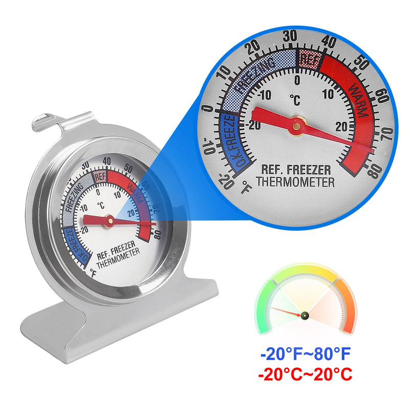 Refrigerator Thermometer Large Dial, Freezer Thermometer -30-30 Deg ℃/-20-80 Deg ℉, Fridge Thermometer by Stainless Steel, Thermometer for Fridge Suitable for Refrigerators and Freezers (10pcs) 10pcs