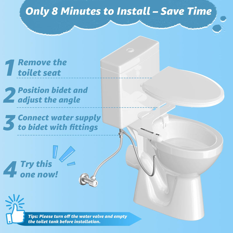 Huttdmel Ultra-Slim Bidet Attachment for Toilet, Non-Electric Dual Nozzle (Rear & Feminine Wash), Adjustable Fresh Cold Water Pressure, Stainless Steel Inlet, Easy to Install(Black & White) Black