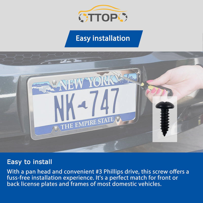 Black License Plate Screws 18-8 Stainless Steel with Phillip Pan Head for Domestic Vehicles Front and Rear License Plate Bolts 8 Pack