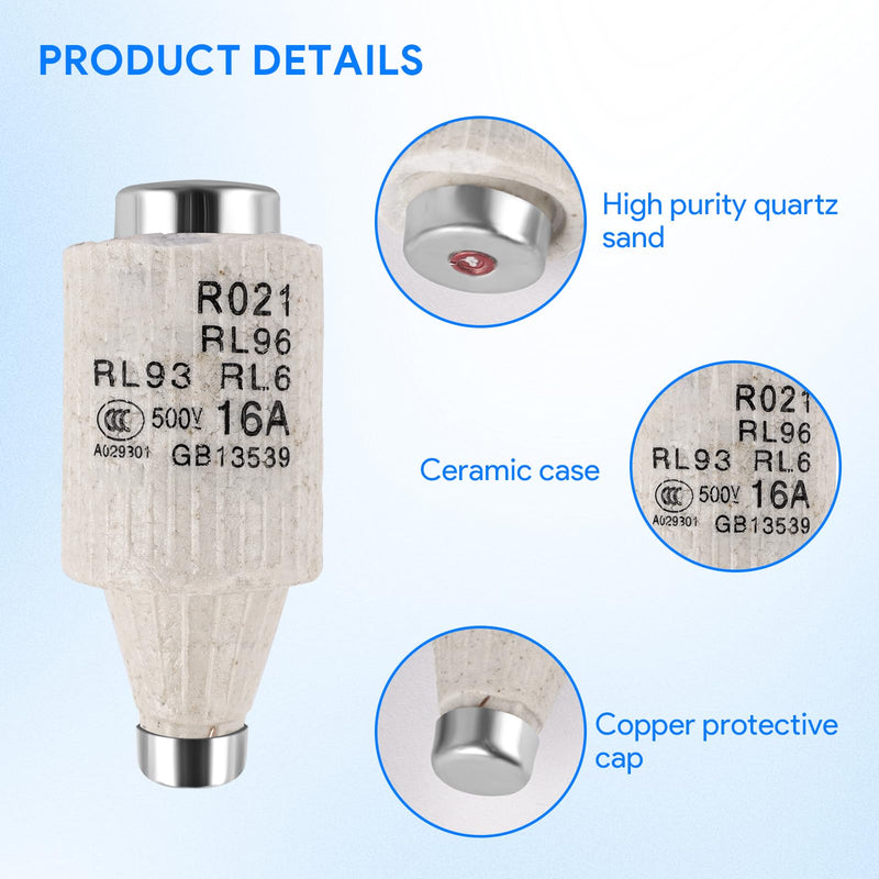 Taekooki Pack of 10 16A DII E27 R021 spiral ceramic fuses, fuses melting links, gG Diazed fuse links 500VAC, Diazed fuse link for cable and line protection