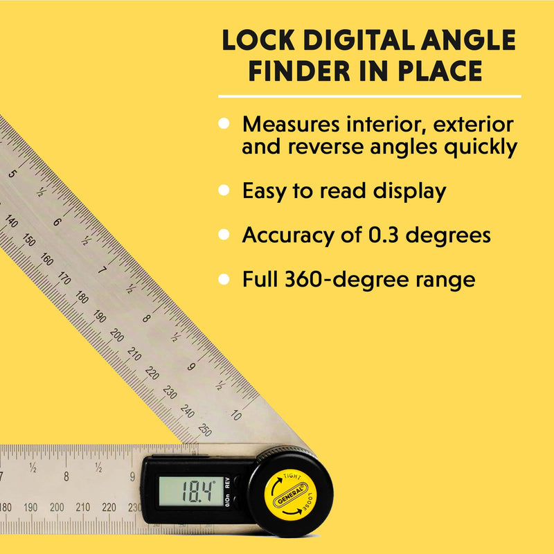 General Tools Digital Angle Finder Ruler #823 - 10" H - Stainless Steel Measurement Tool 10-Inch