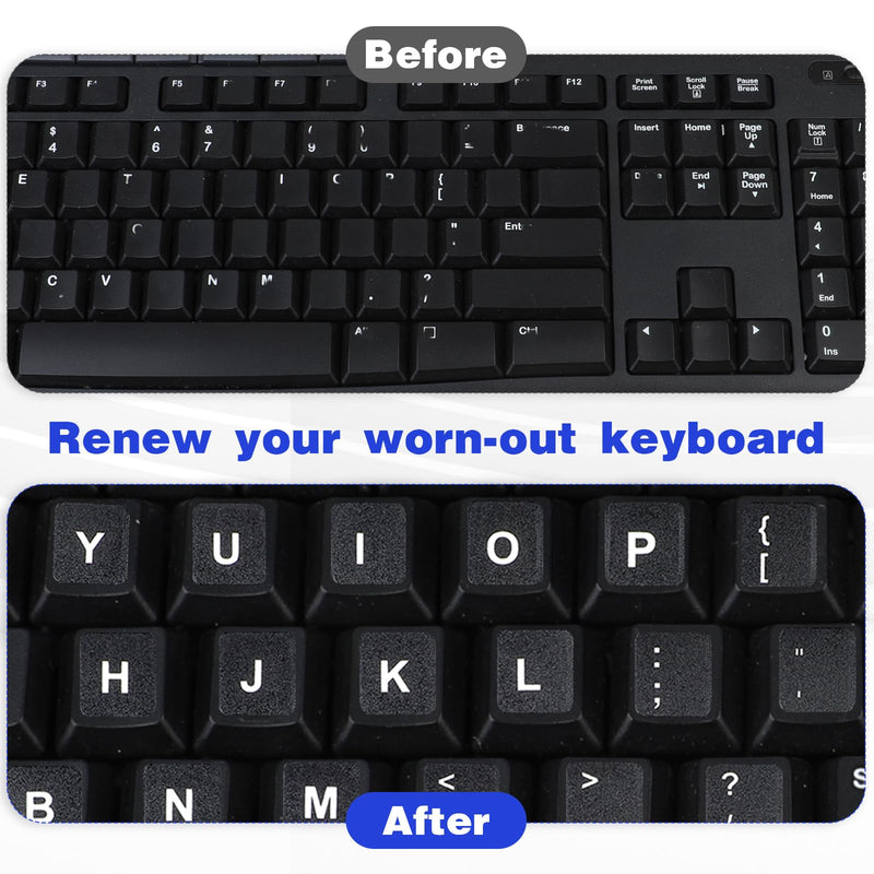2 Pack Universal English Computer Stickers Keyboard Replacement Letters English Stickers Big Matte English Alphabet Full Set Computer Black Background with White Letteringfor Laptop Desktop