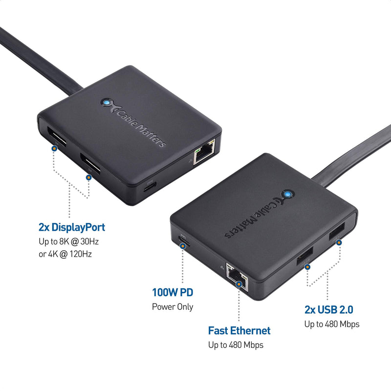 Cable Matters Dual 4K 60Hz Monitor USB C Hub with DisplayPort 1.4 and 100W Charging - macOS is Not Supported - Thunderbolt 3, Thunderbolt 4, USB4 Compatible for Surface Pro, XPS, Windows Only
