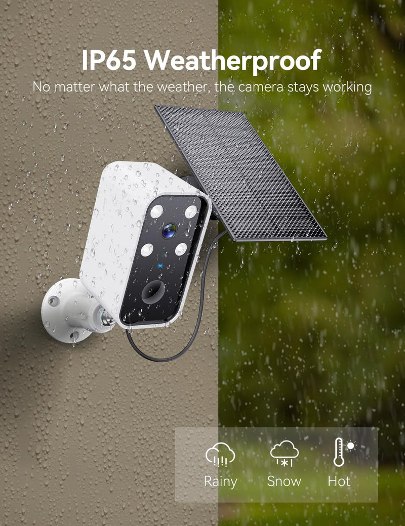 Solar Security Cameras Wireless Outdoor, Wi-Fi Solar Camera Outdoor Wireless for Home Security Outside, Motion Detection, Spotlight, Siren, Alexa Compatible, Only 2.4G Wi-Fi