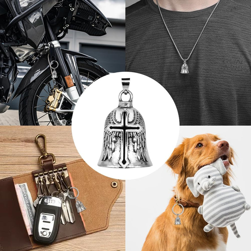 Motorcycle Bell Guardian Angel Motorcycle Accessories Spirit Bells for Good Luck Good Luck Keychain & Drive Safe Pendant Accessories For Bikers Riders Pets for Men Women Guard riding safety