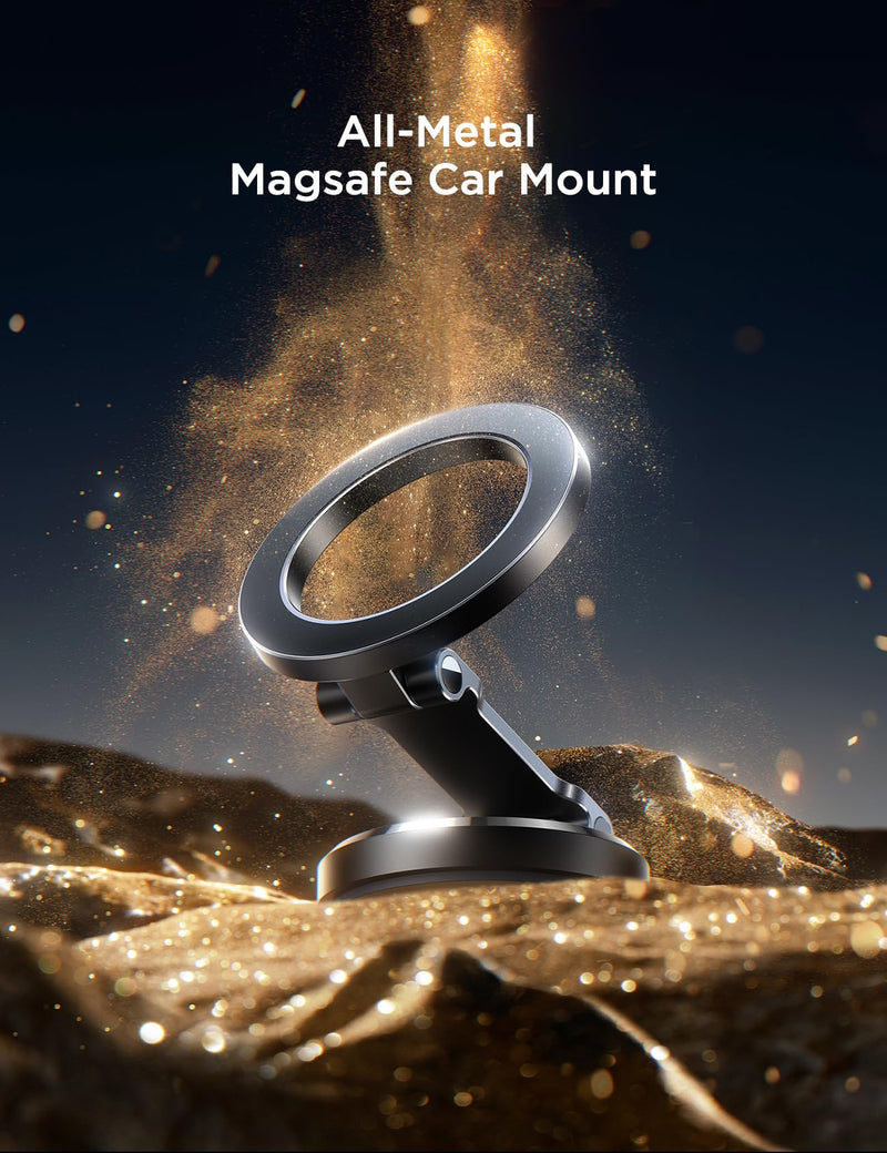 JOYROOM for Magsafe Car Mount,【Folding & 360° Rotation】 All-Metal Magnetic Phone Holder for Car, Strong Magnets iPhone Car Mount Hands Free Phone Holders for Your Car Dash Fits iPhone 15 14 13 Pro Max Black