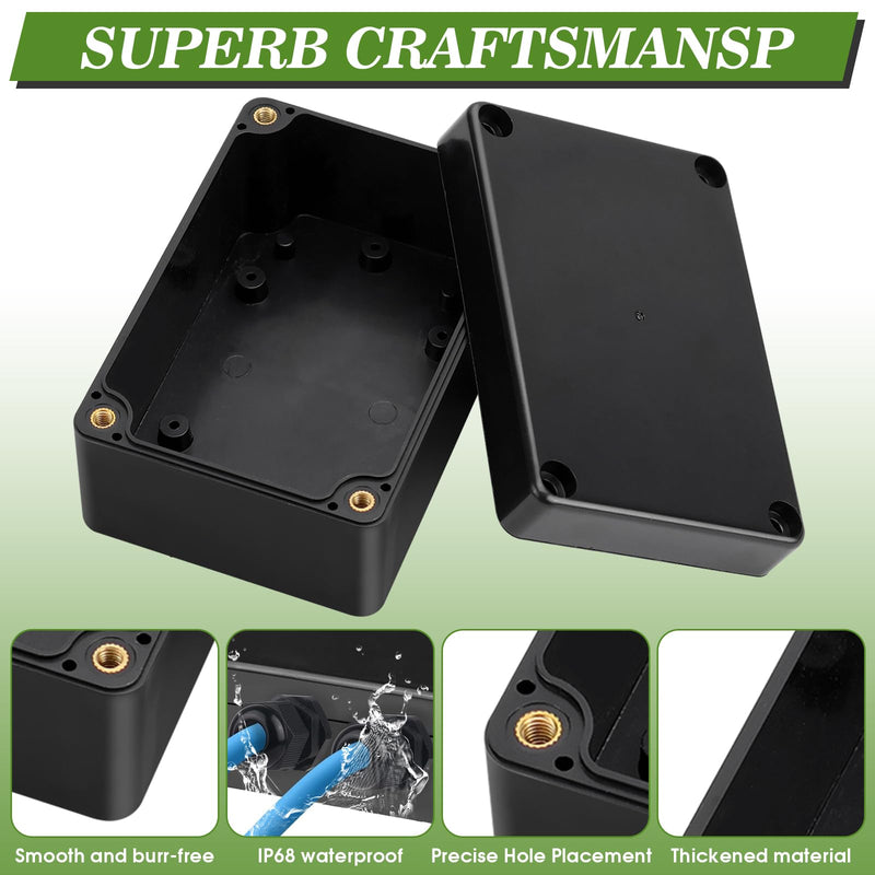 IP65 Junction Box Waterproof Junction Box Surface-Mounted Junction Box Universal Housing Electronics with 8 Cable Glands and Screwdriver Pack of 2 Black - B-100 x 68 x 50 mm