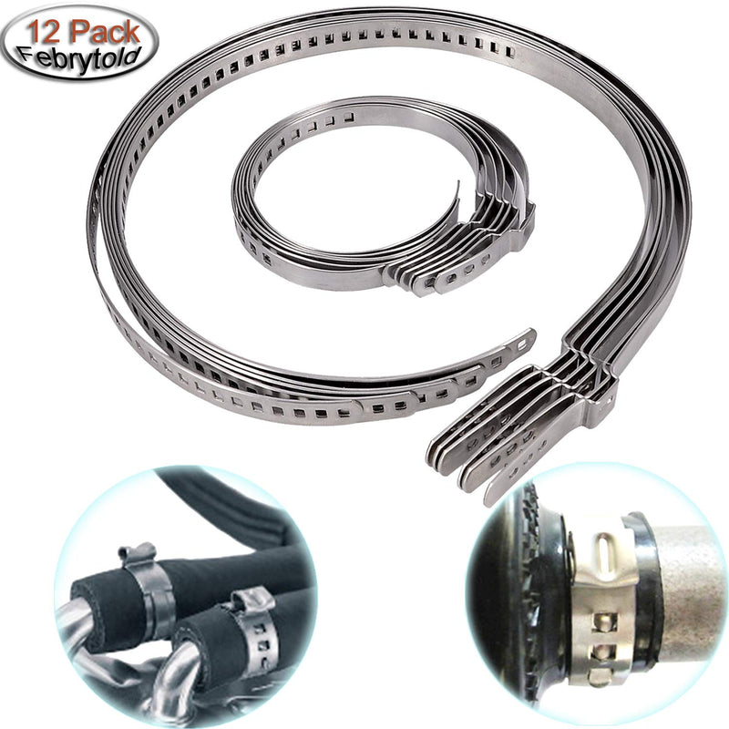 FEBRYTOLD 12 Pcs CV Boot Clamp, 6 Pcs Small and 6 Pcs Large Stainless Steel Universal Adjustable Stainless Steel Drive Shaft CV Boot Clamp