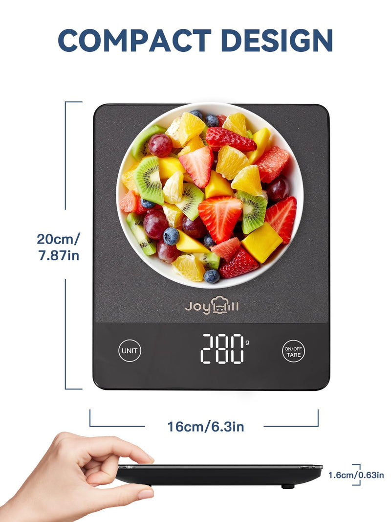 JOYHILL Food Scale, 22lb Digital Kitchen Scale Food Ounces and Grams for Weight Loss, Baking and Cooking, Premium Stainless Steel with LED Display, Batteries Included, Black