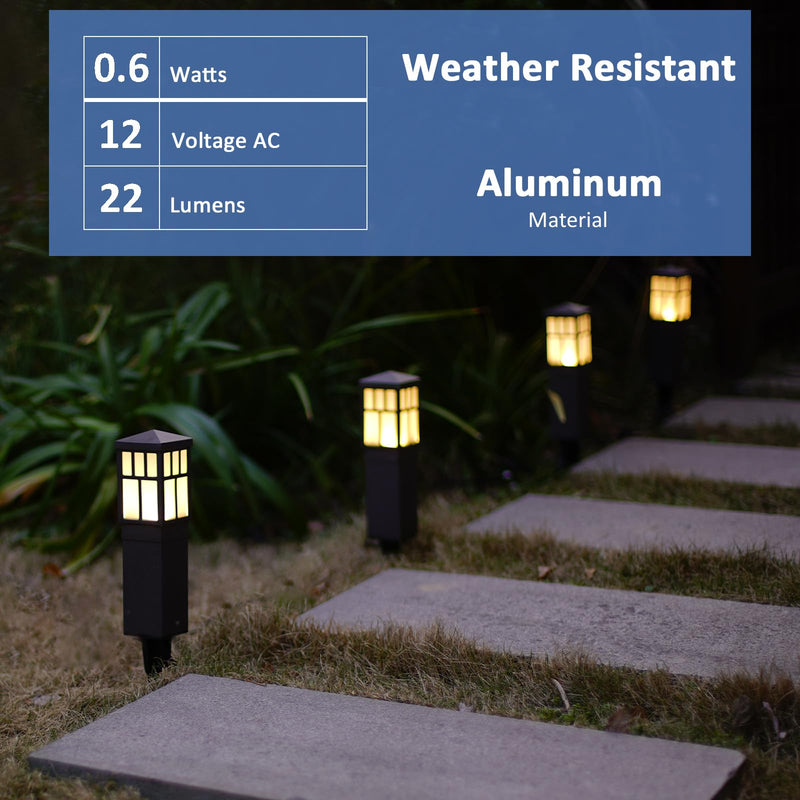 Malibu Low Voltage Landscape Pathway Light 0.6W LED Square Mission Bollard Light 12V Outdoor Black Lighting 22 Lumen 3200K Warm White Flood Light with Connector and Stake 8419-4321-01 1 pack